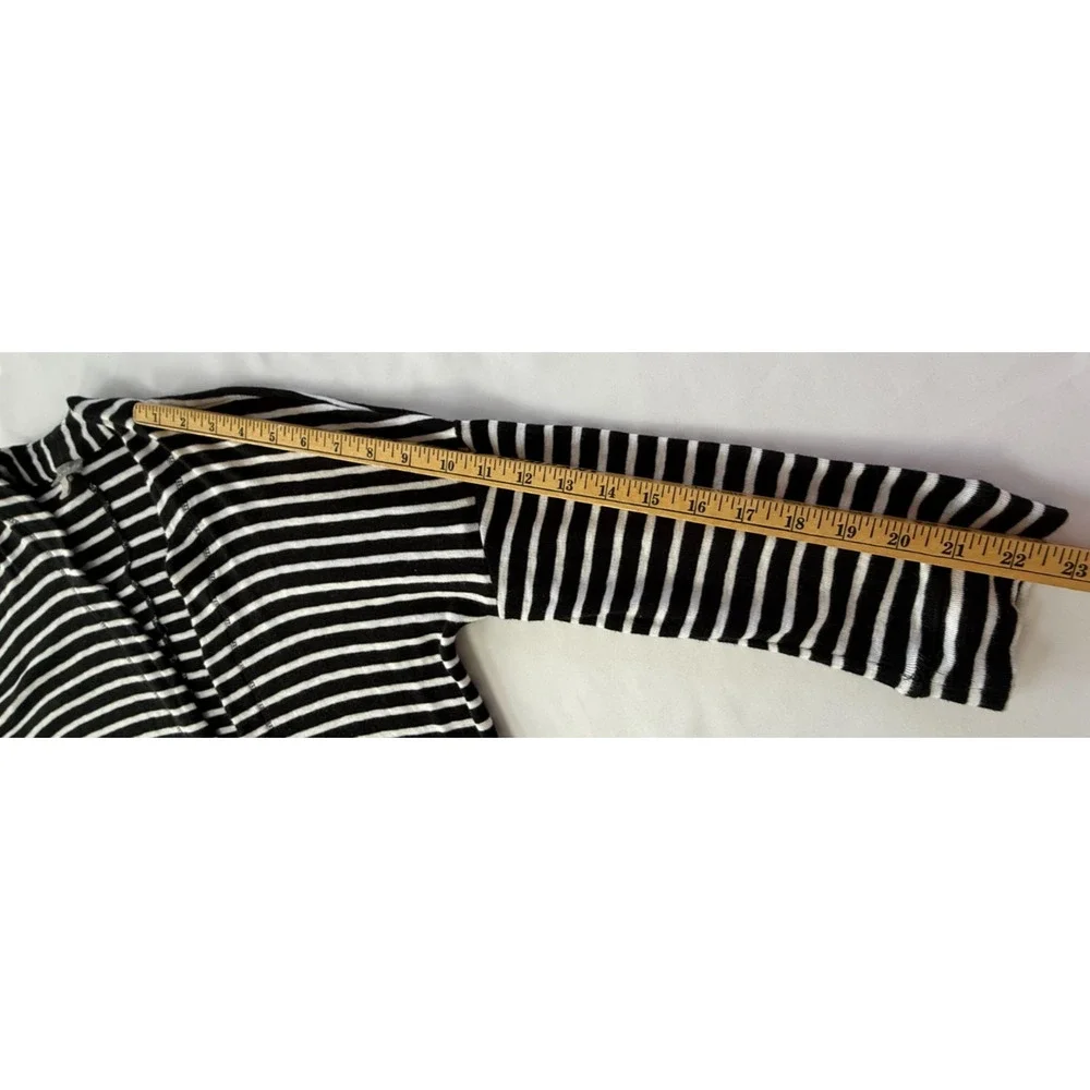 T By Talbots Women's Striped Open Front Cardigan PM Black White Casual Preppy